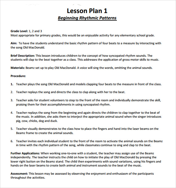 private music lesson plan template