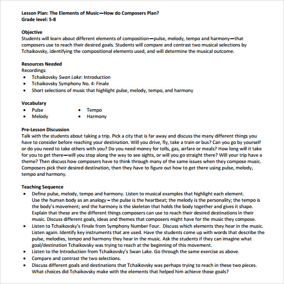 Music Teacher Lesson Plan Template