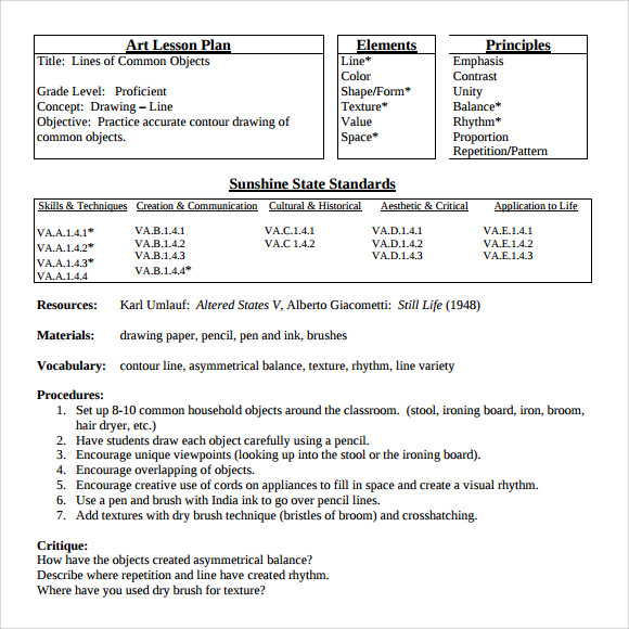 art of education lesson plan template