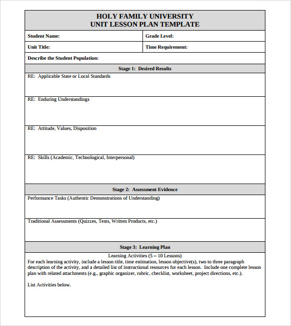 FREE 7+ Sample Unit Lesson Plan Templates in PDF MS Word