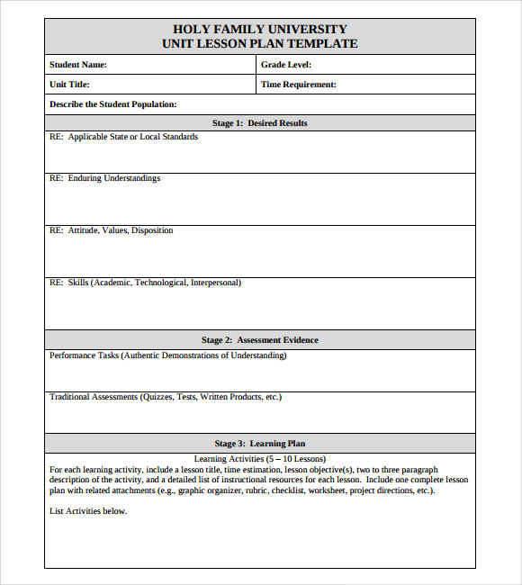 Free Unit Lesson Plan Template Printable Templates