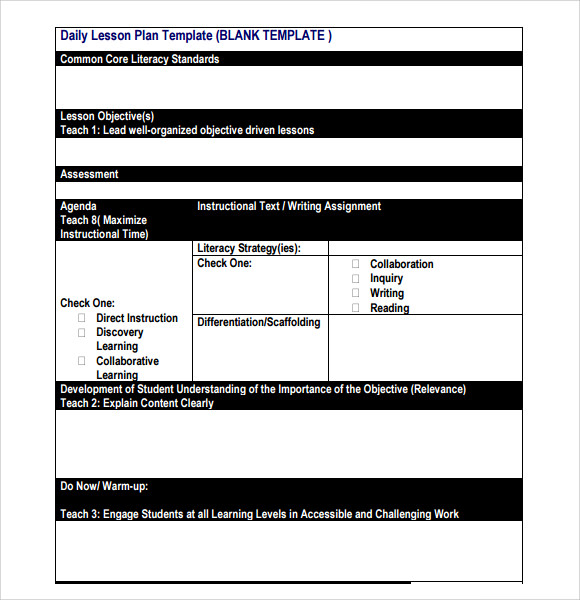 daily unit lesson plan template