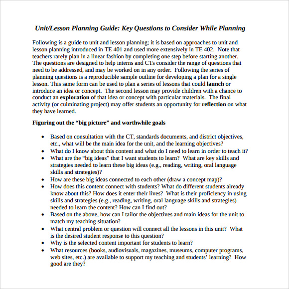 unit lesson plan template common core