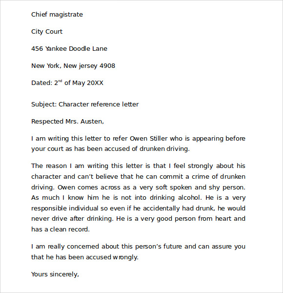 Character Letter For Court Sentencing Letter