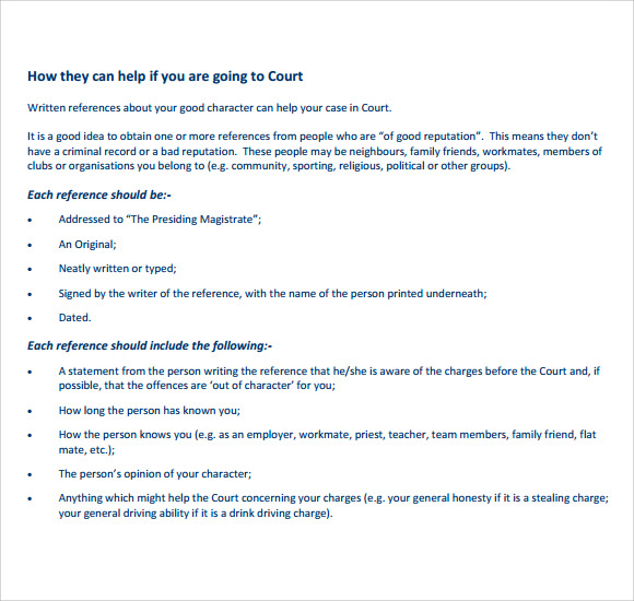 FREE 9+ Character Reference Letters for Court Samplesin ...