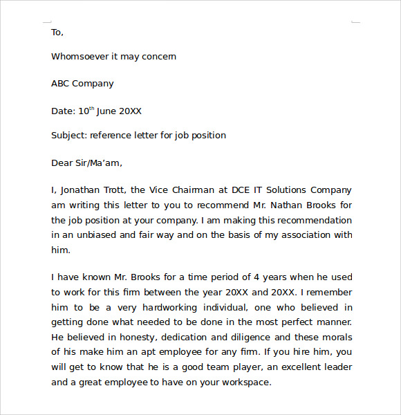 generic reference letter format