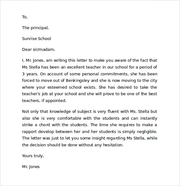 teacher reference letter format