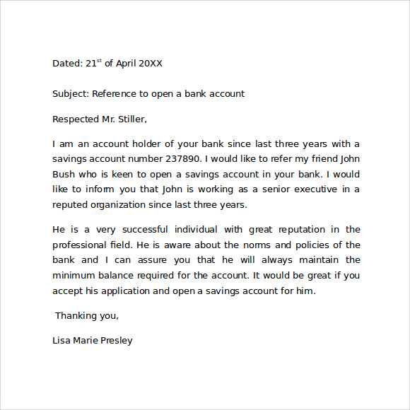 bank reference letter format