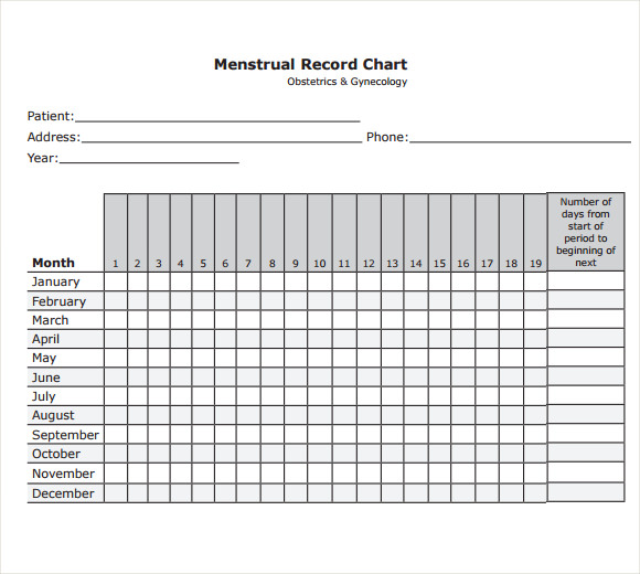 menstrual record chart template