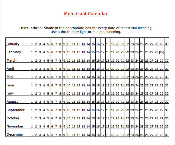 menstrual calendar printable
