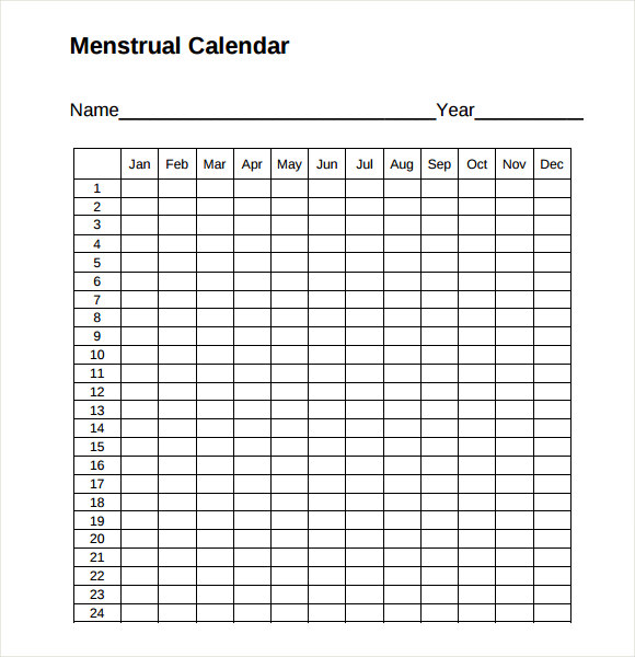 free menstrual calendar templates