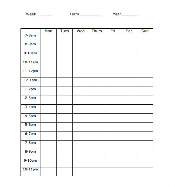 Microsoft Weekly Calendar Template