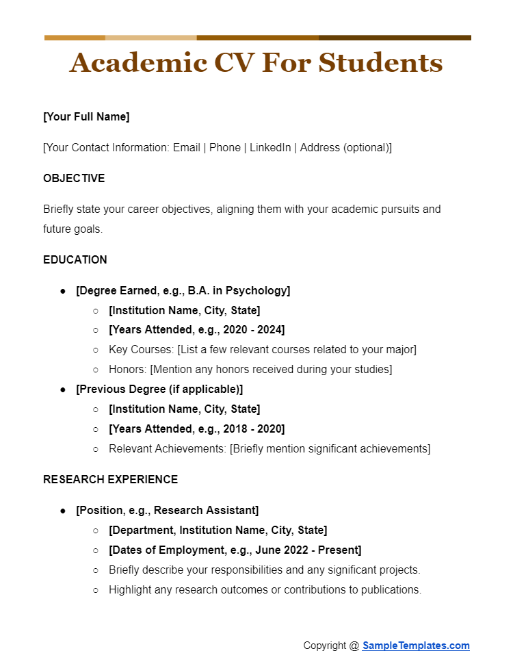 academic cv for students