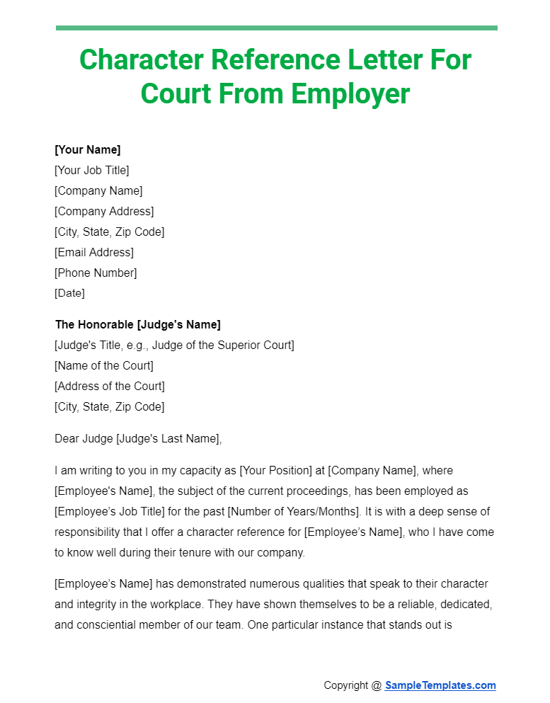 character reference letter for court from employer