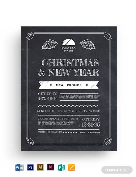 christmas new year chalk flyer template1