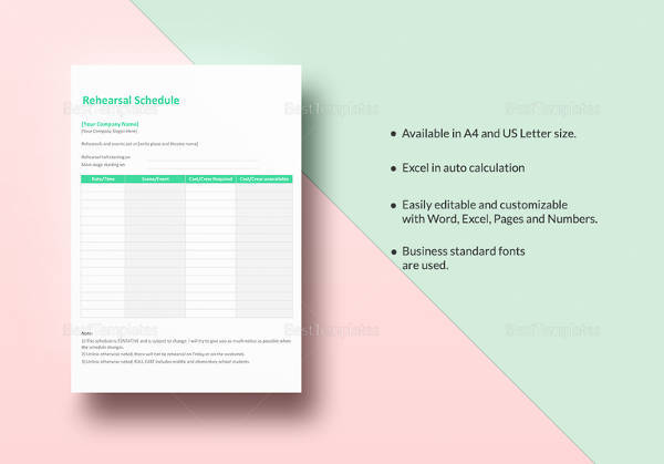 easy to edit rehearsal schedule template