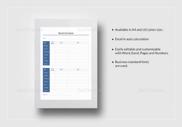 editable blank schedule template