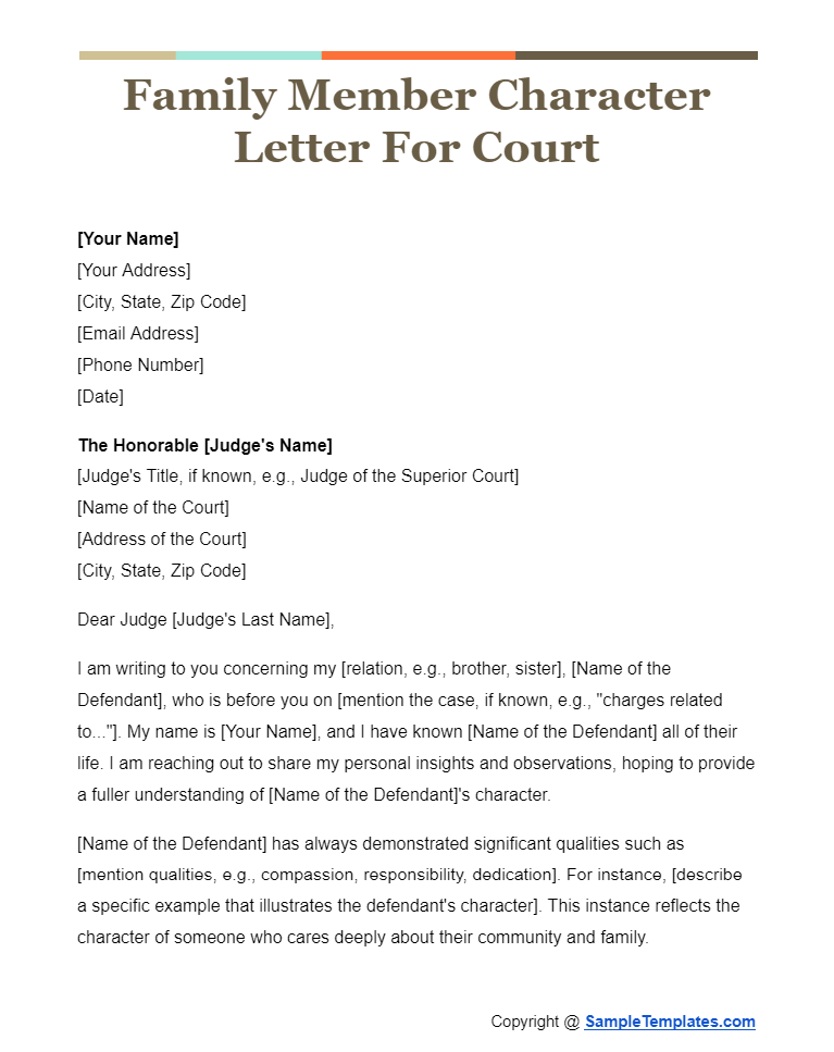 family member character letter for court