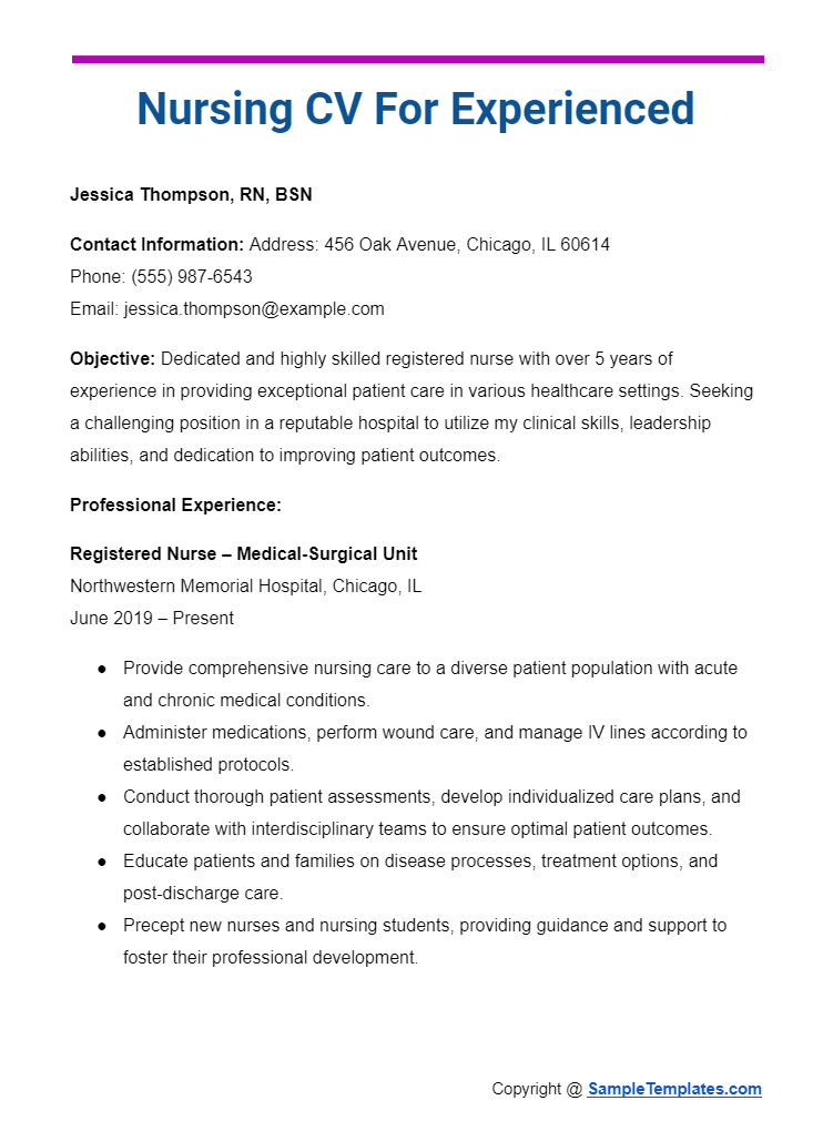 nursing cv for experienced