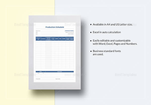 printable production schedule template