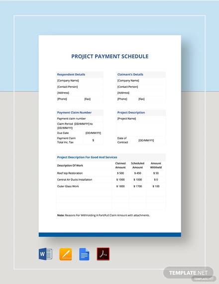 printable project payment schedule template