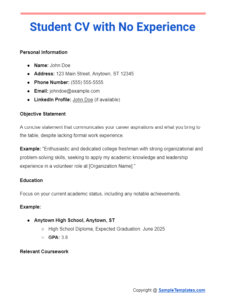 student cv with no experience