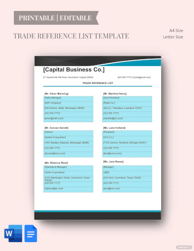 trade reference list template