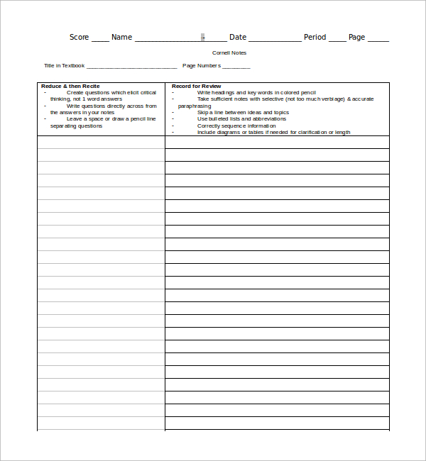 cornell note sheet paper template1