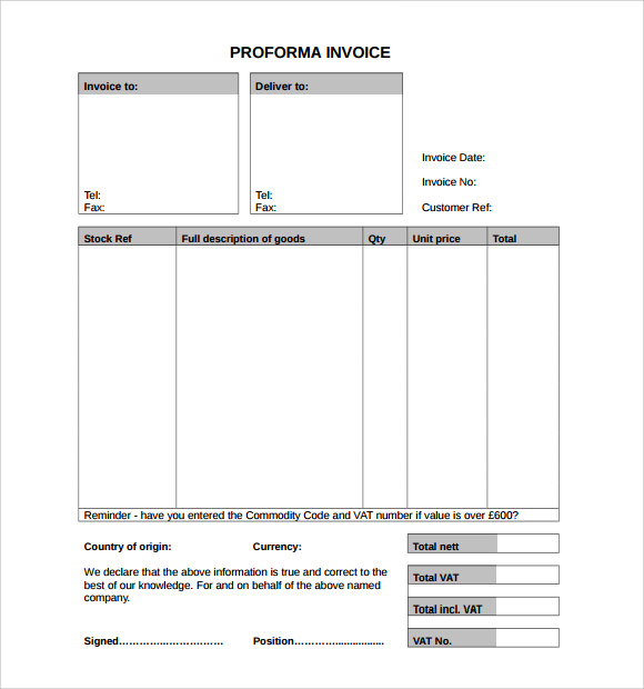 microsoft proforma invoice template