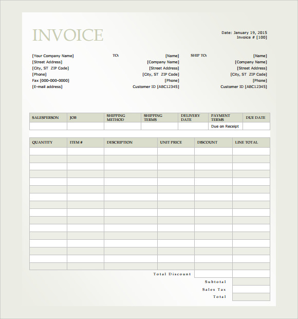 microsoft excel editable printable invoice template