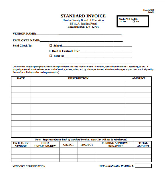 microsoft standard invoice template