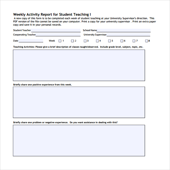 weekly activity report for student teaching