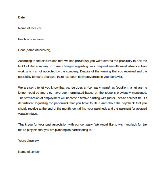 job termination letter to print