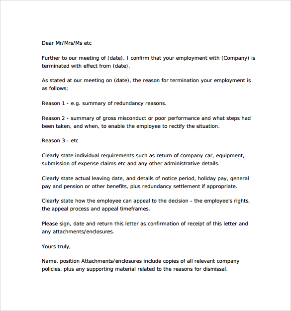 job termination letter pdf