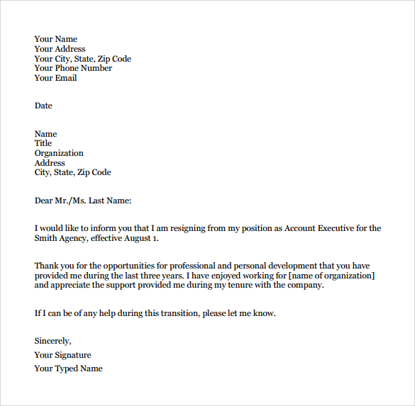 2 weeks notice letter free download