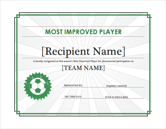 most improved player certificate