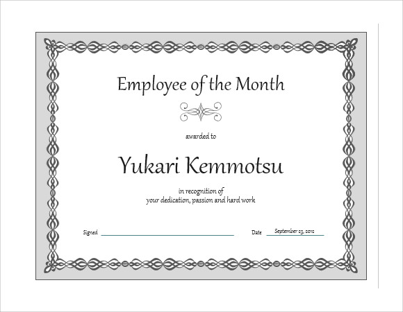 employee of the month certificate