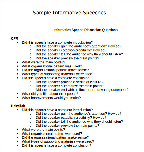 informative speech formats