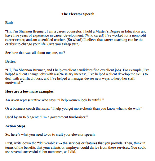 elevator speech template pdf