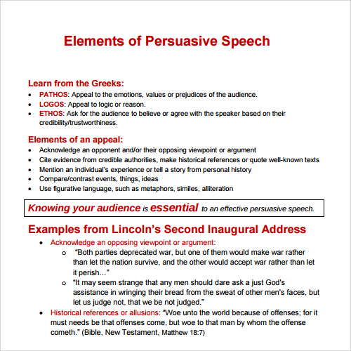 free persuasive speech template