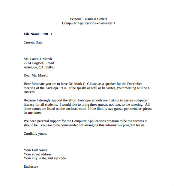 personal presentation letter example