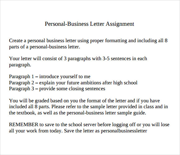 personal business letter layout