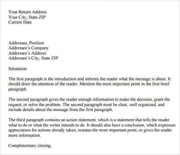 personal business letter format example