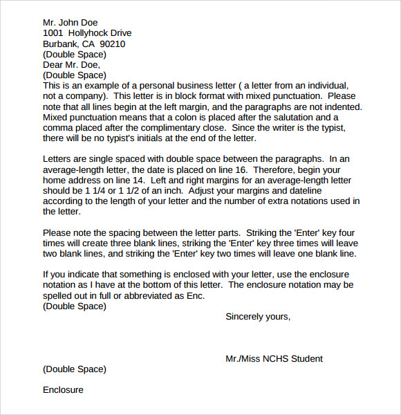 personal business letter assignment