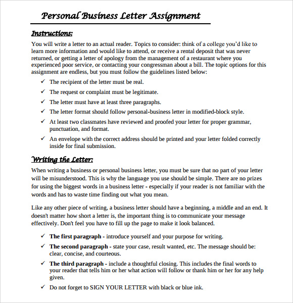 personal business letter assignment