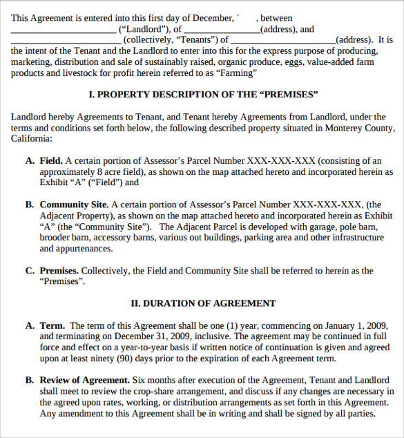 profit share pasture lease agreement