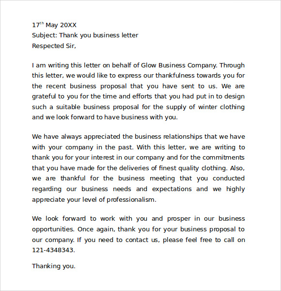 thank you for your business letter sample free