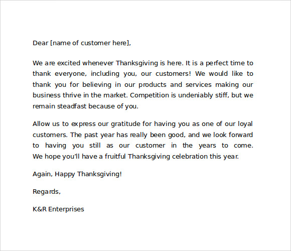 thanksgiving letter to customers