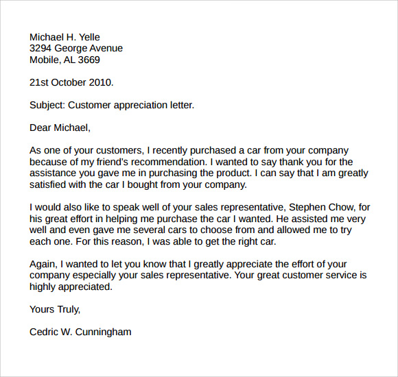 customer appreciation letter