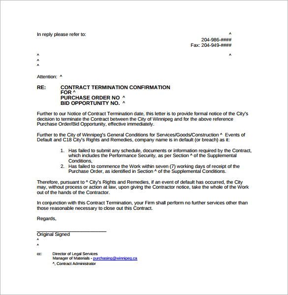 notice of contract default letter sample